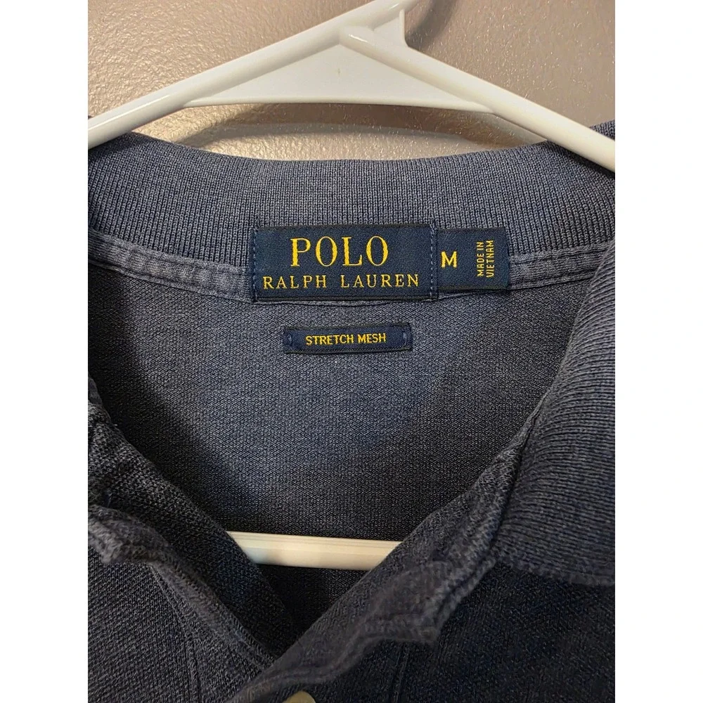 Polo Ralph Lauren Mens Stretch Mesh Polo Shirt Blue Heather Red Pony Size M